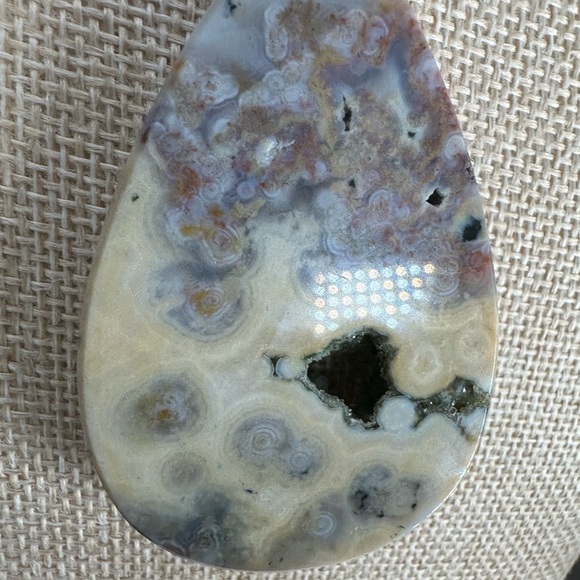 Large Ocean Jasper Teardrop Pendant Necklace on Thin Leather Rope - Picture 8 of 12